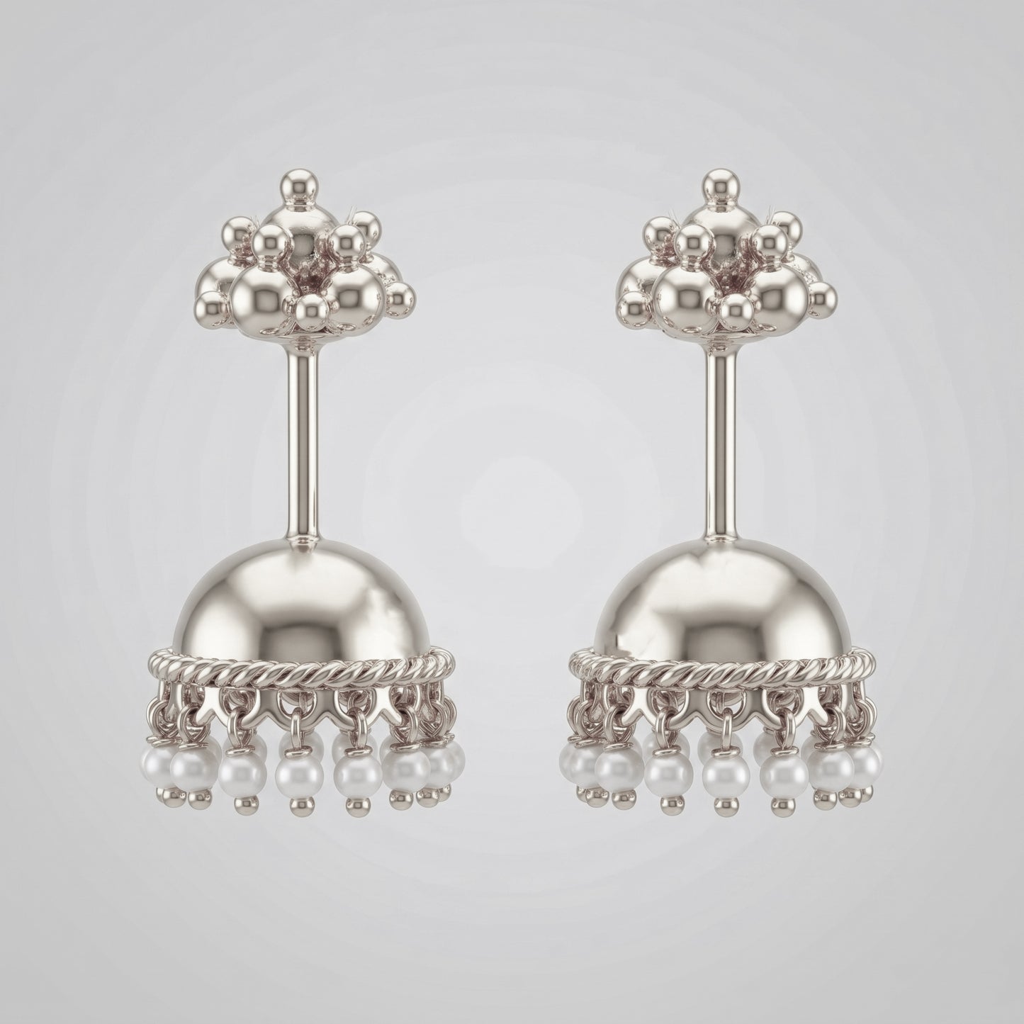 Silver Bugadi Jhumka Pearl Gopuram Top Design