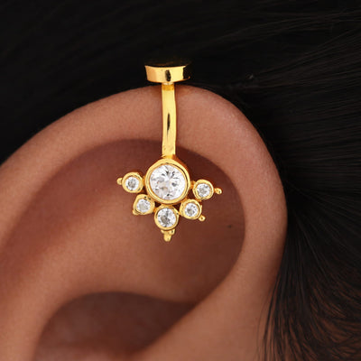 Silver Bugadi 6 Stone Mookuthi Flat Top Clipon Gold Diamond Design