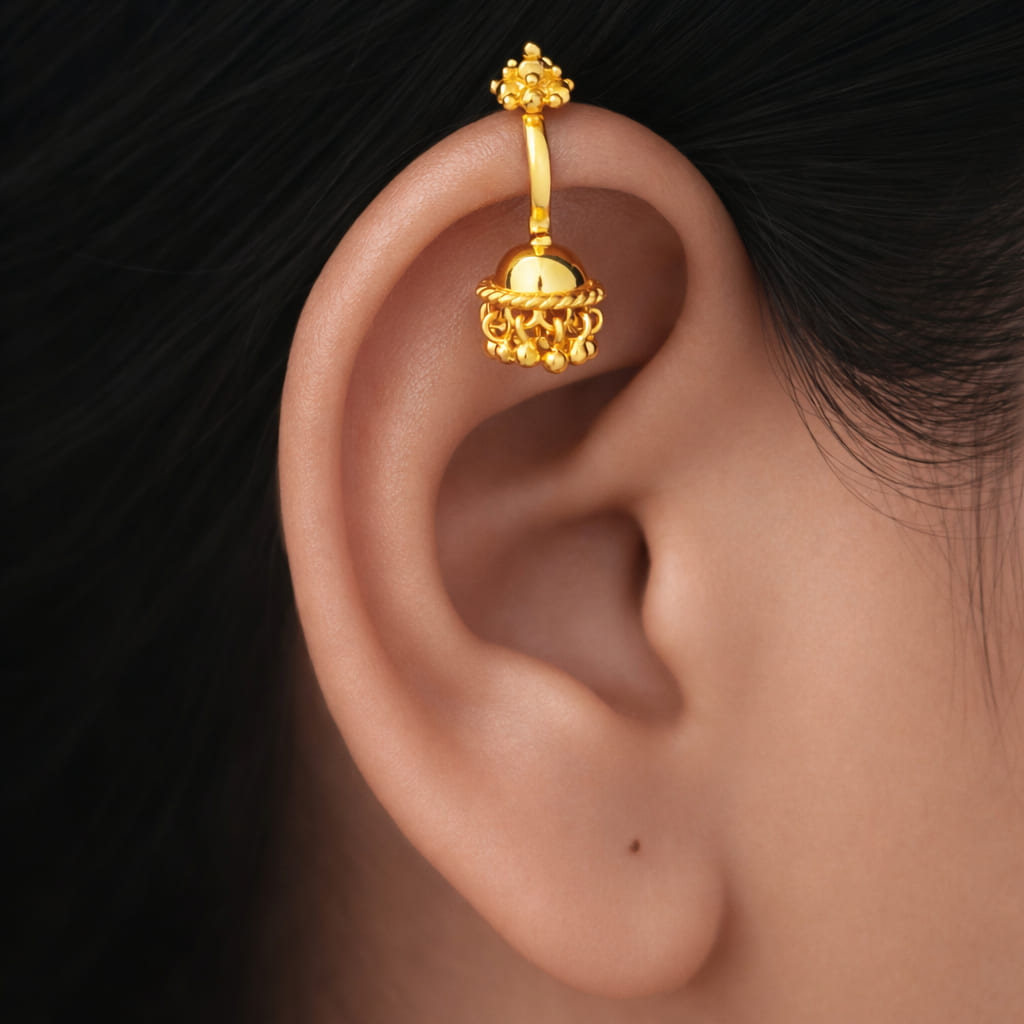Silver Jhumka Clipon Gold Bugadi With Gopuram Top