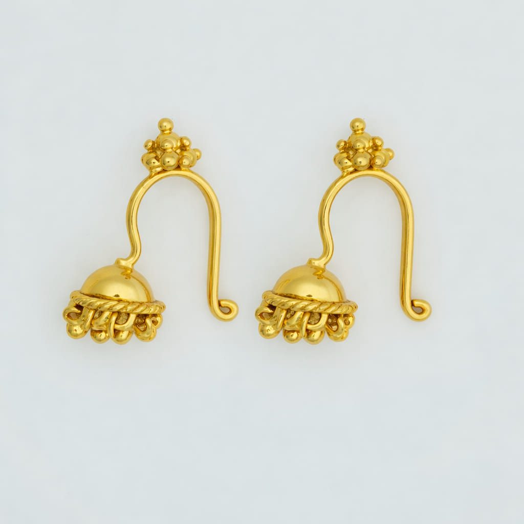 Silver Jhumka Clipon Gold Bugadi With Gopuram Top