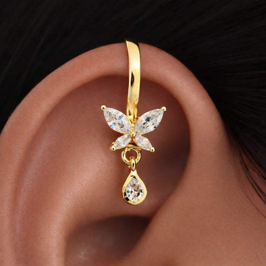 Butterfly With Drop Gold Plated Clipon Bugadi
