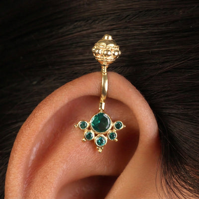 Silver Bugadi 6 Stone Mookuthi Gada Top Clipon Gold Emerald Green Design