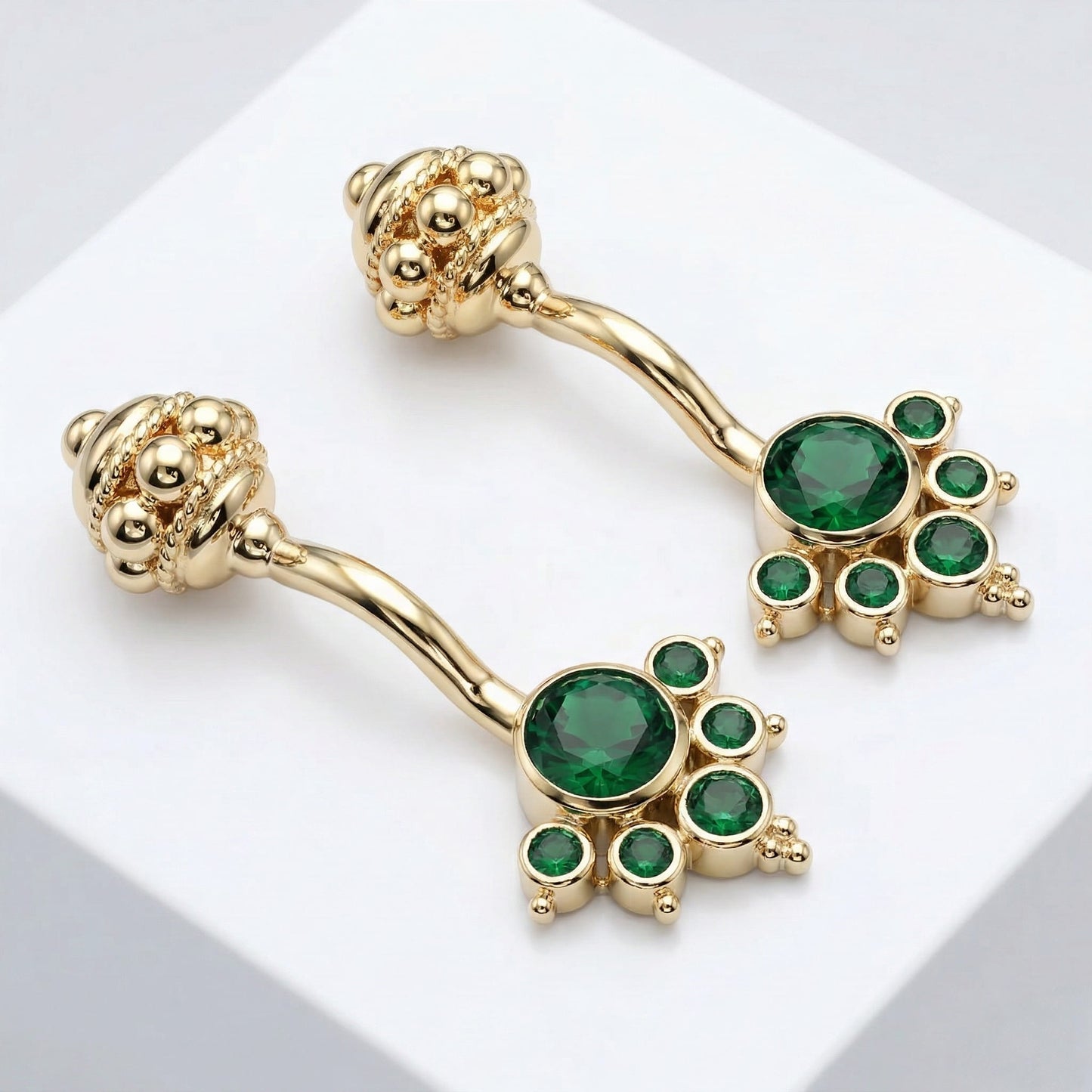 Silver Bugadi 6 Stone Mookuthi Gada Top Clipon Gold Emerald Green Design