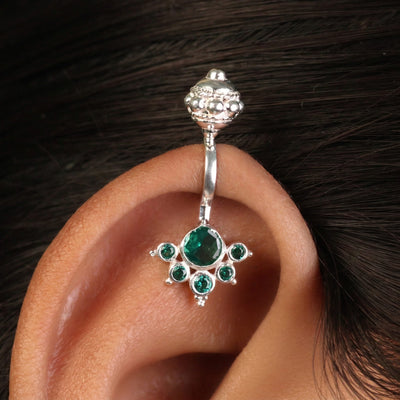 Silver Bugadi 6 Stone Mookuthi Gada Top Clipon Gold Emerald Green Design