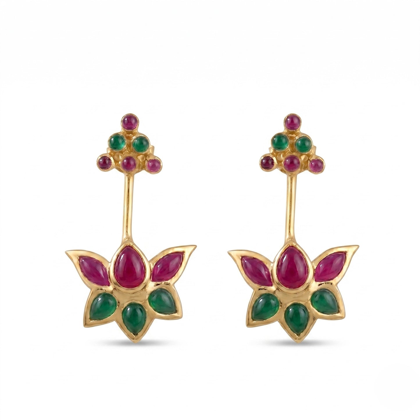 Silver Bugadi Kemp Lotus Temple Top Gold Ruby Red Emerald Green Design