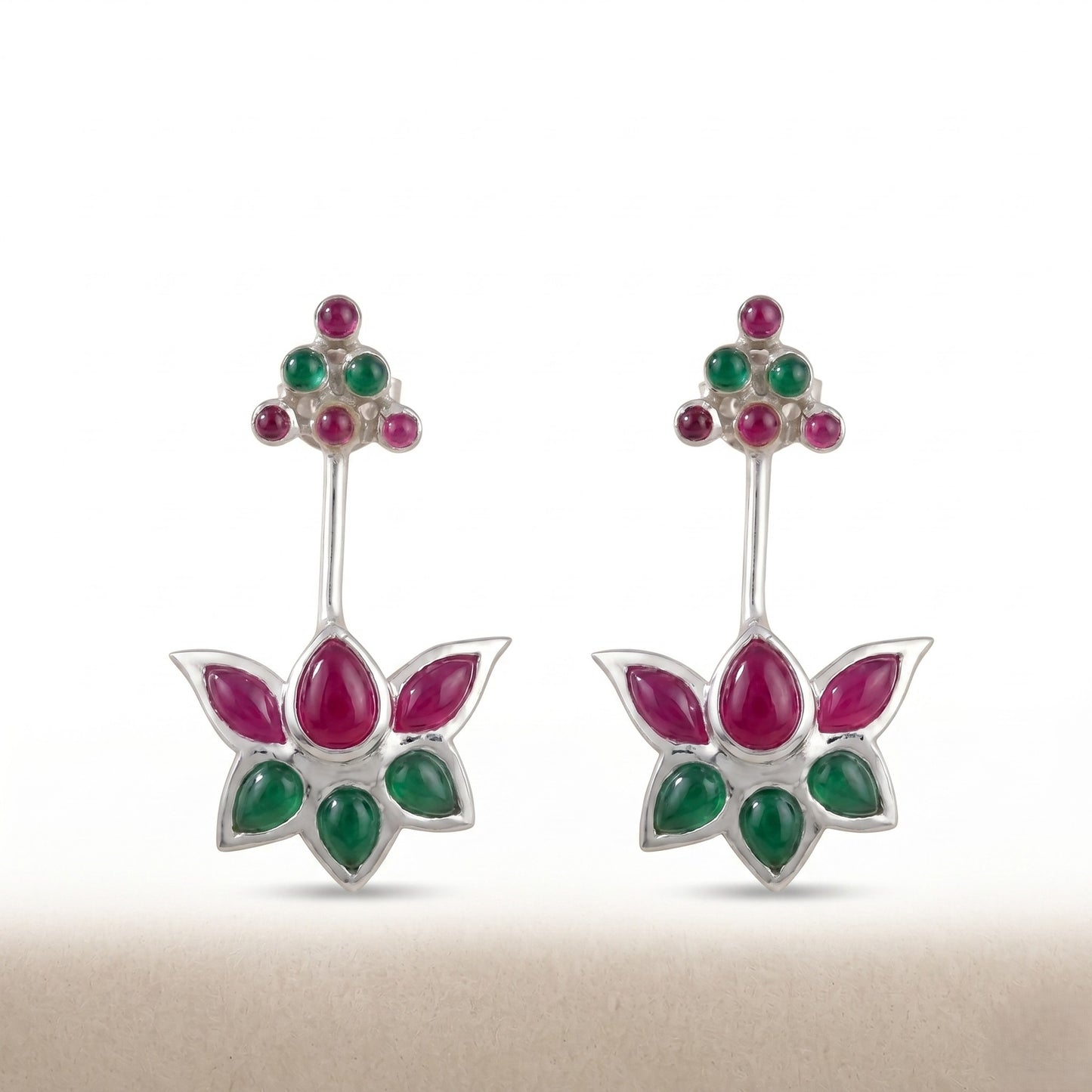 Silver Bugadi Kemp Lotus Temple Top Gold Ruby Red Emerald Green Design