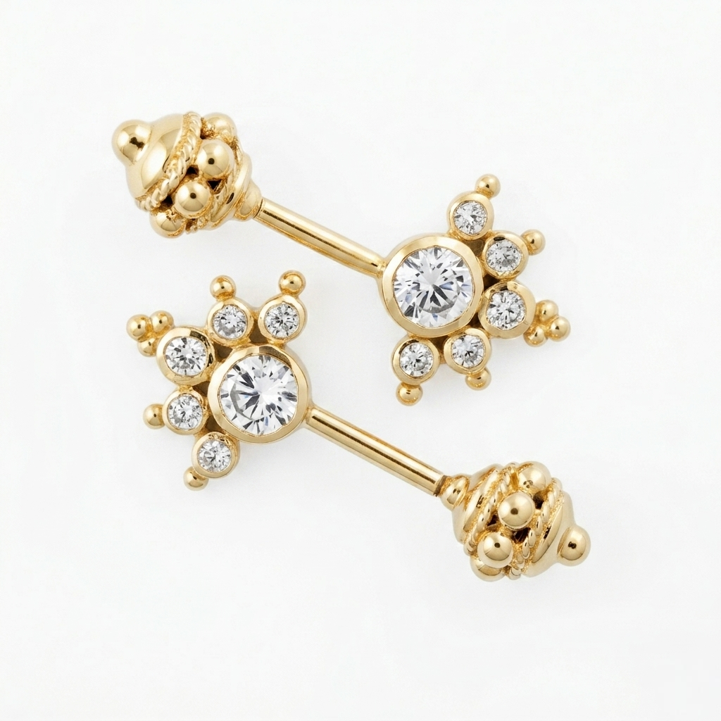 Silver Bugadi 6 Stone Mookuthi Gada Top Diamond Design
