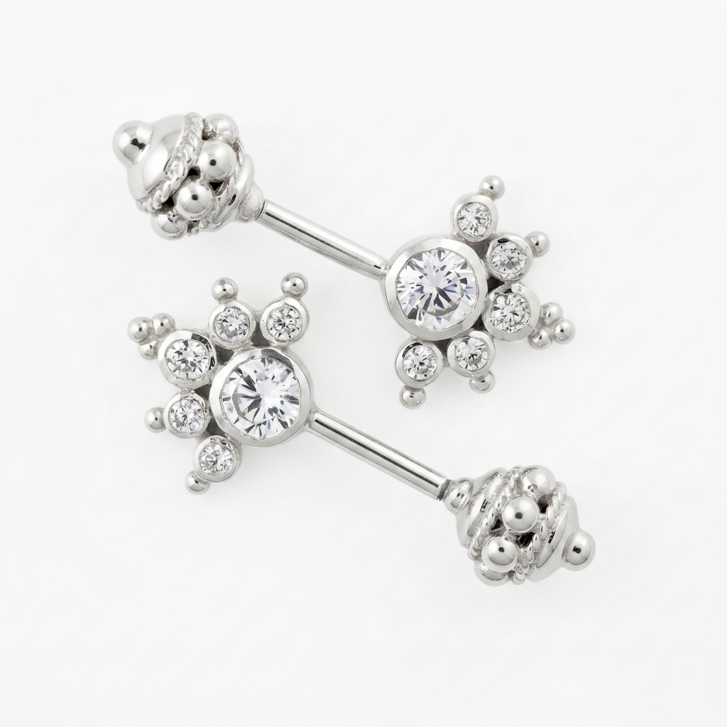 Silver Bugadi 6 Stone Mookuthi Gada Top Diamond Design