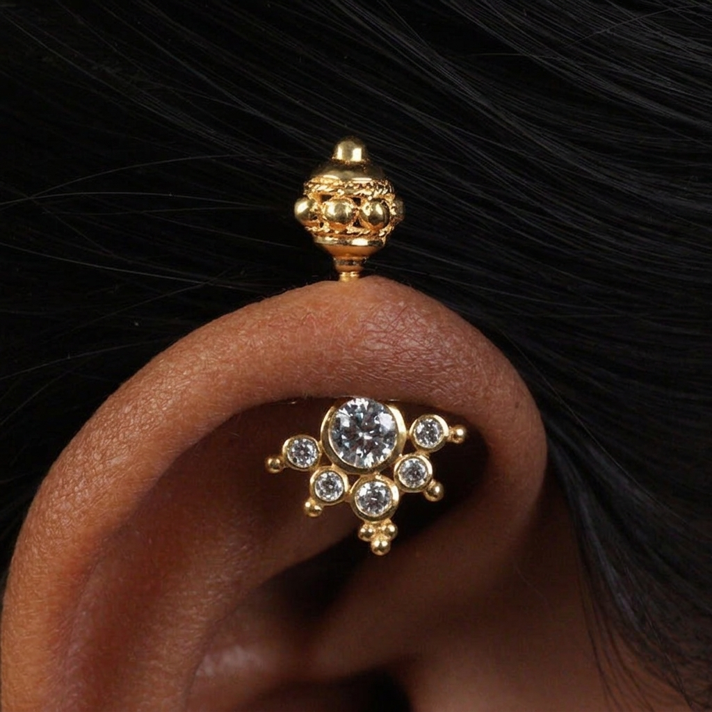 Silver Bugadi 6 Stone Mookuthi Gada Top Diamond Design