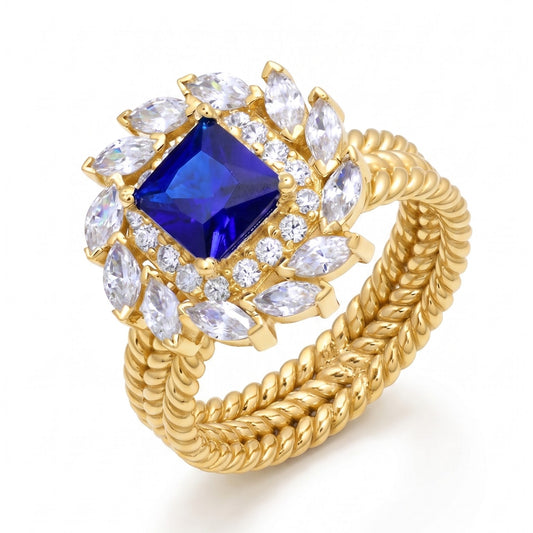 The Corded Azure Halo Ring