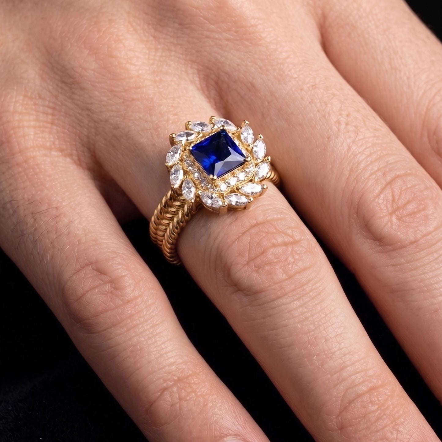 The Corded Azure Halo Ring