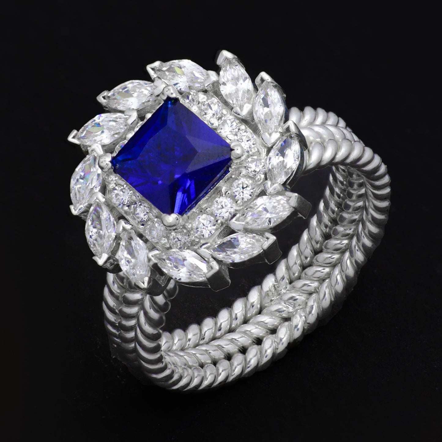 The Corded Azure Halo Ring