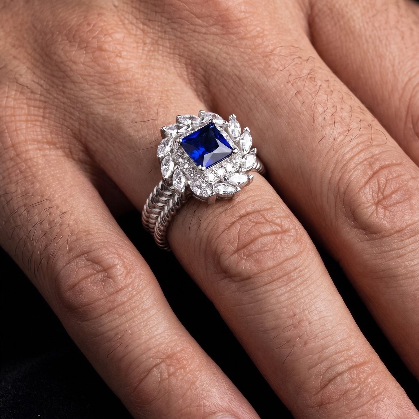 The Corded Azure Halo Ring