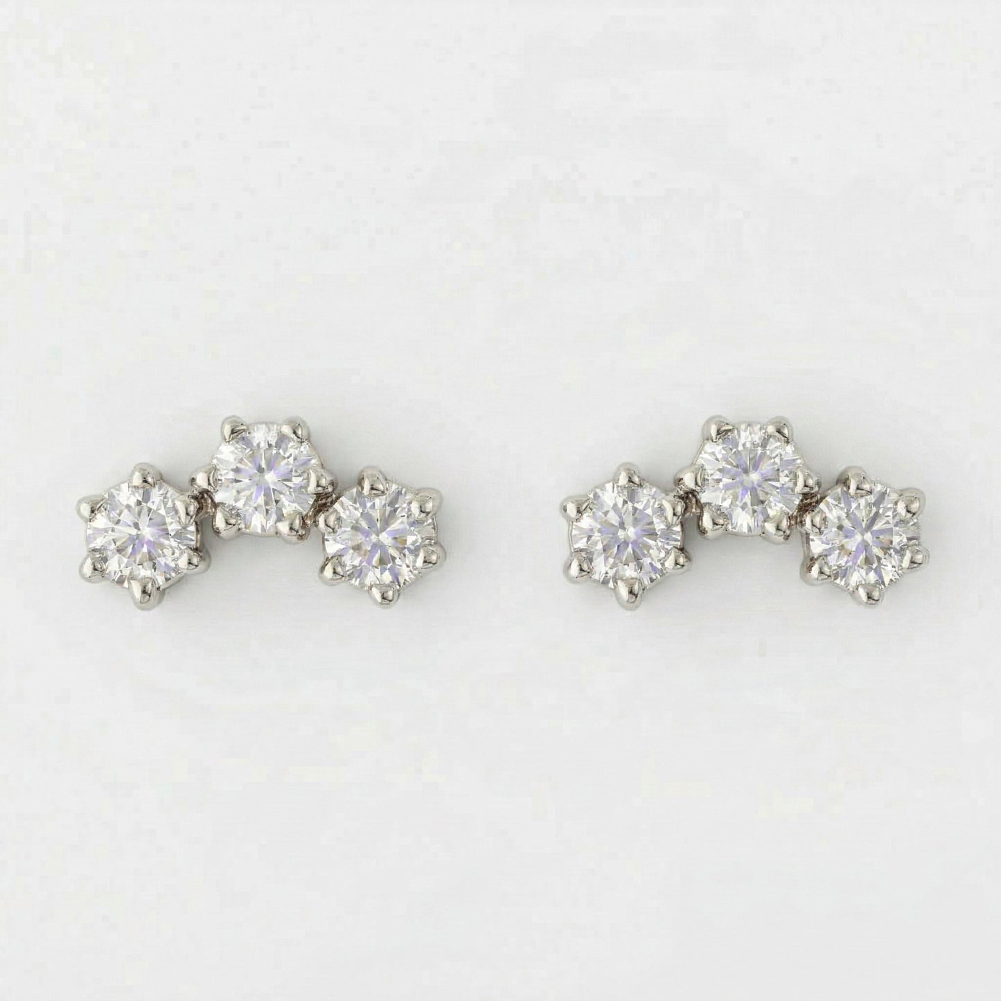 Silver 3 Stone Curved Arc Crawler Stud Earrings