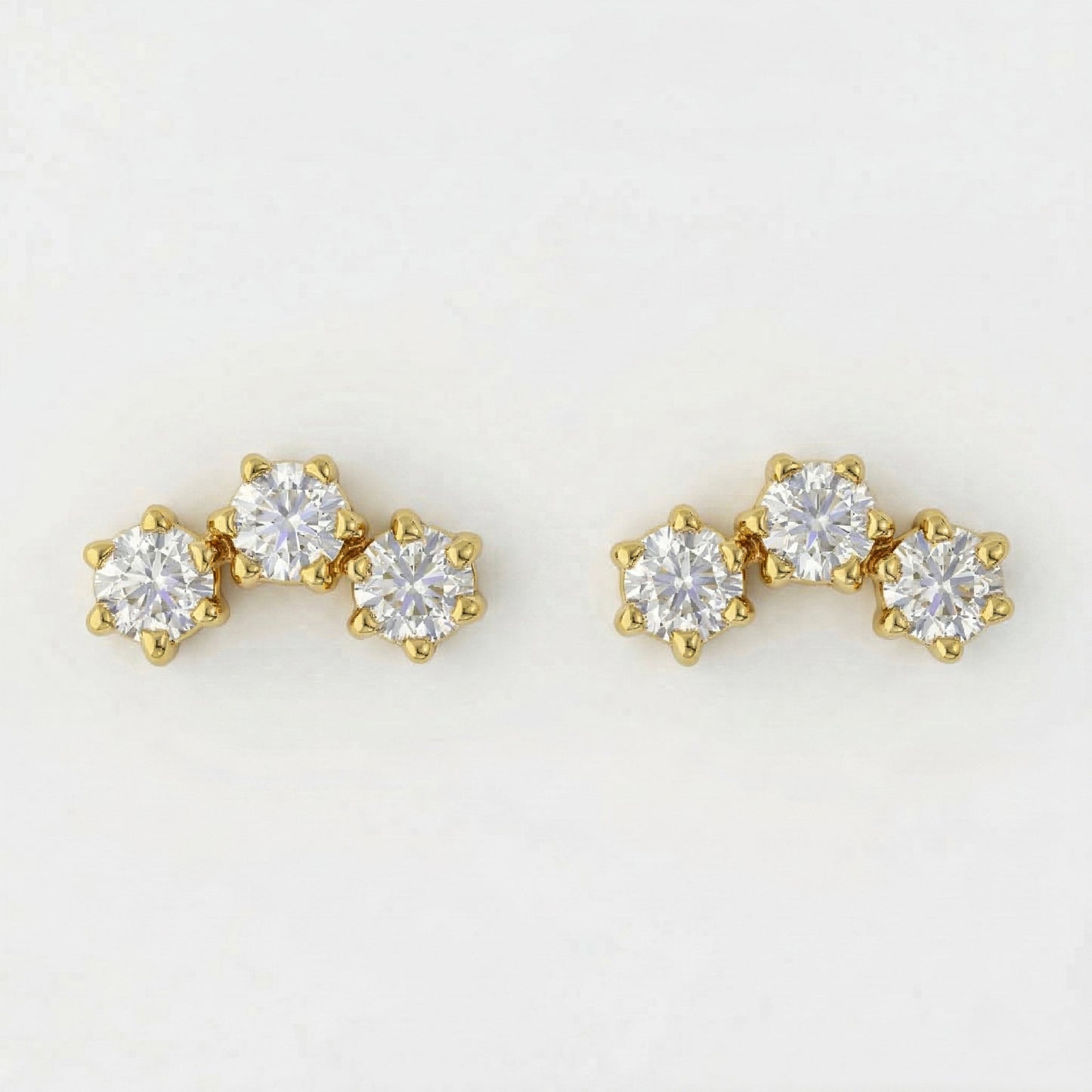 Silver 3 Stone Curved Arc Crawler Stud Earrings