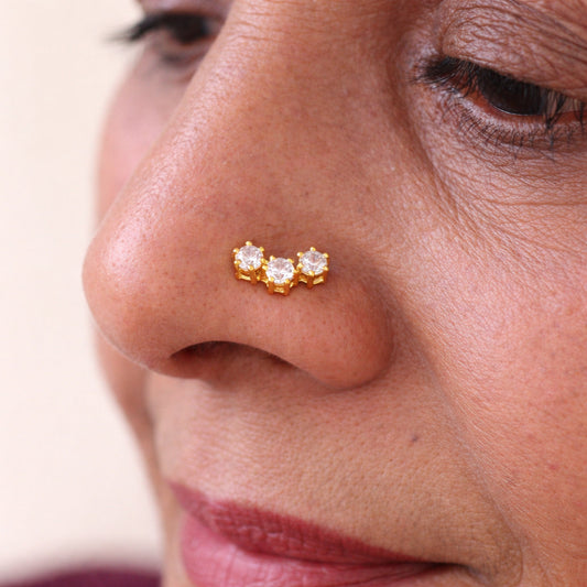 Silver 3 Stone Curved Arc Nosepin