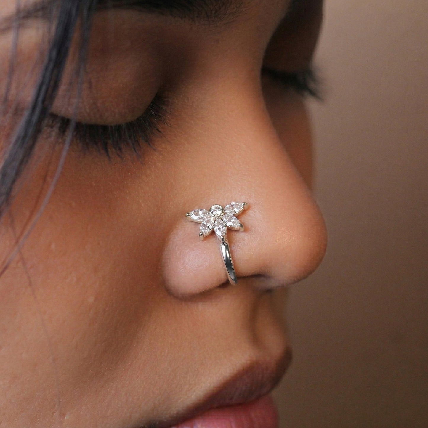 Silver 5 Marquis Crystal Clipon Nosepin