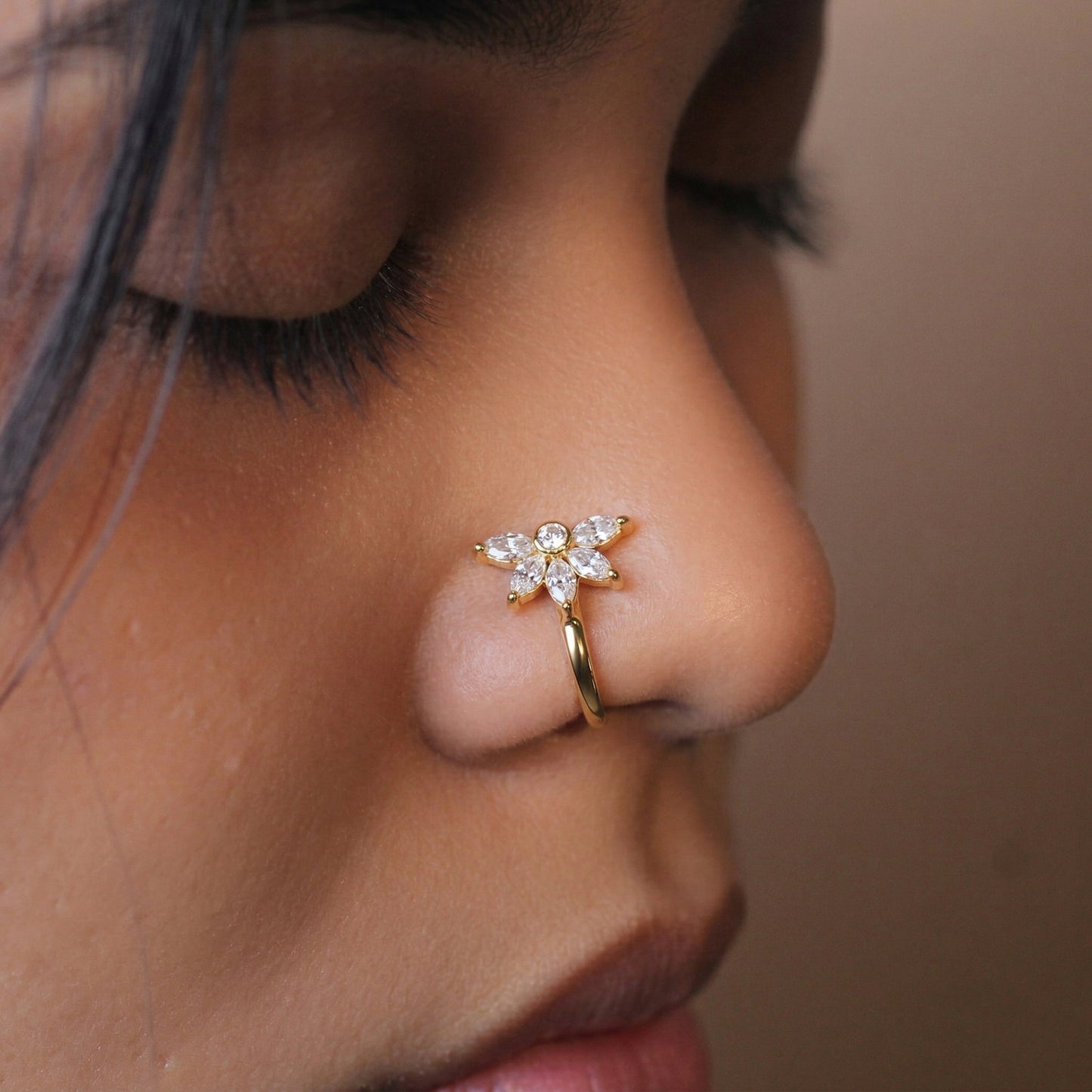 Silver 5 Marquis Crystal Clipon Nosepin