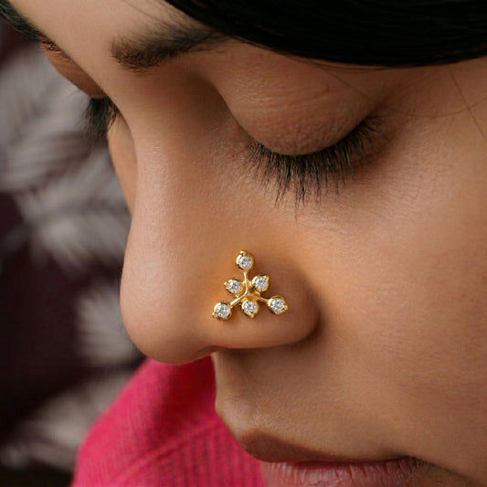 Silver 6 Stone Cluster Triangle Nosepin