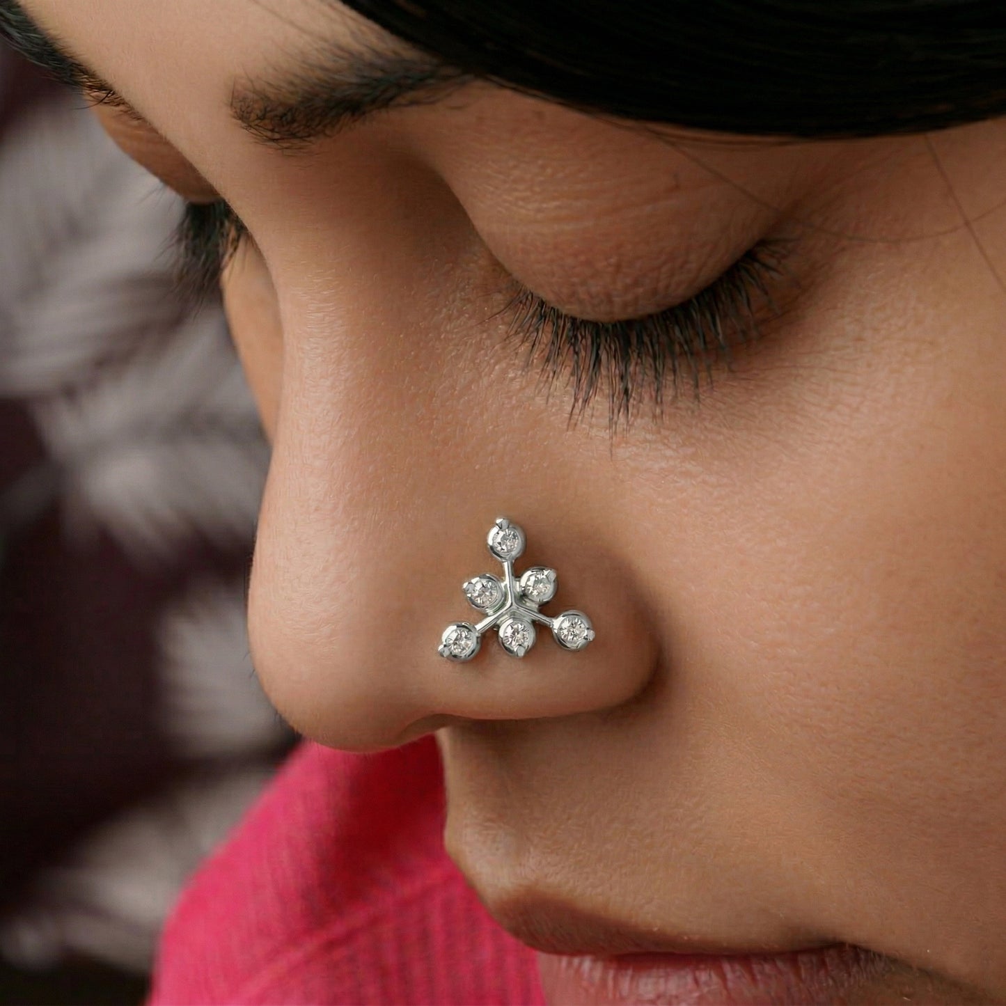 Silver 6 Stone Cluster Triangle Nosepin