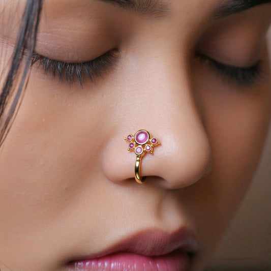 Silver 6 Stone Mookuthi Ruby Red Clipon Nosepin