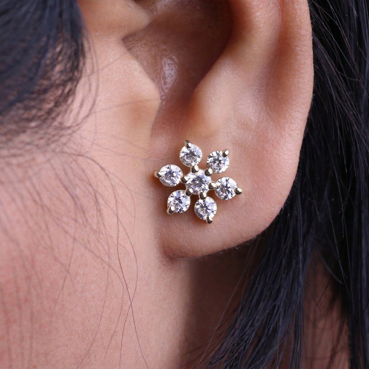 Silver 7 Stone Flower Earrings