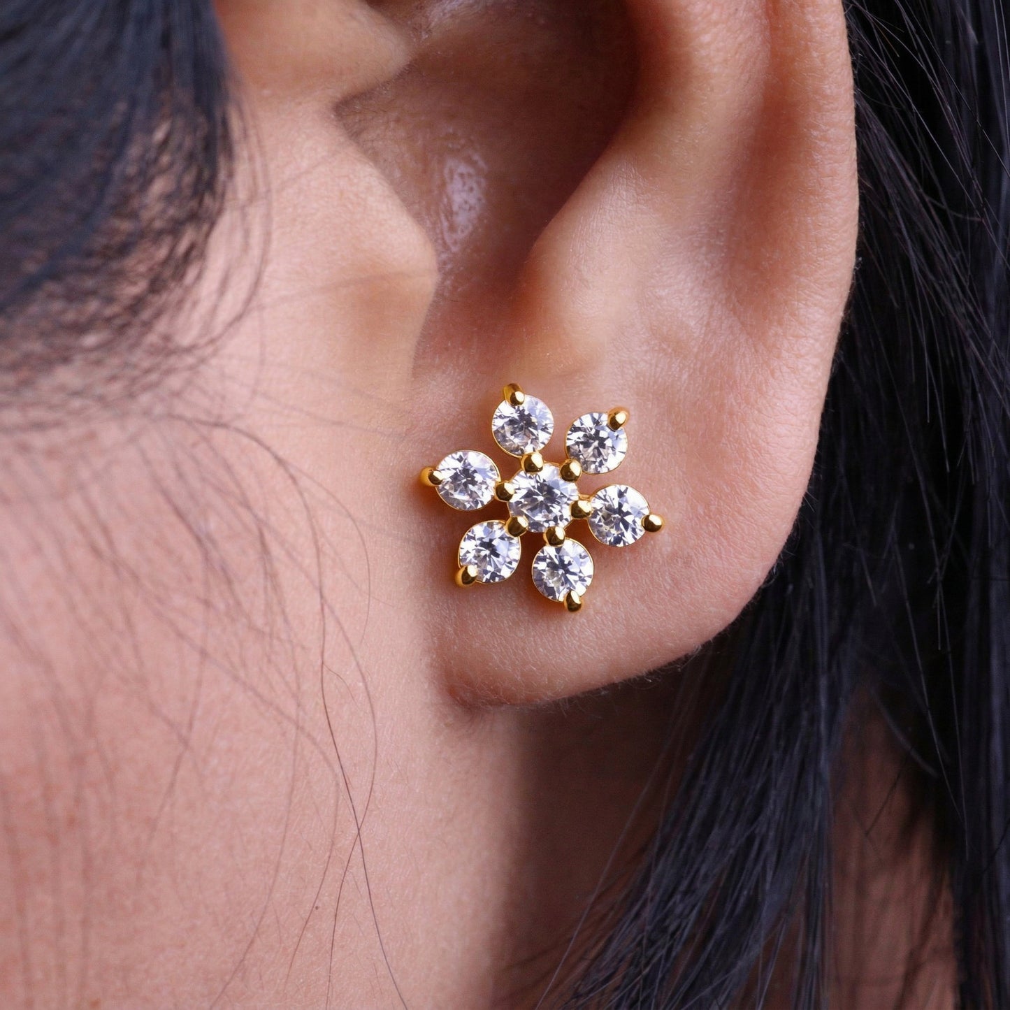 Silver 7 Stone Flower Earrings