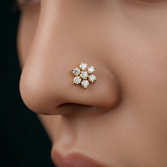 Silver 7 Stone Flower Nosepin