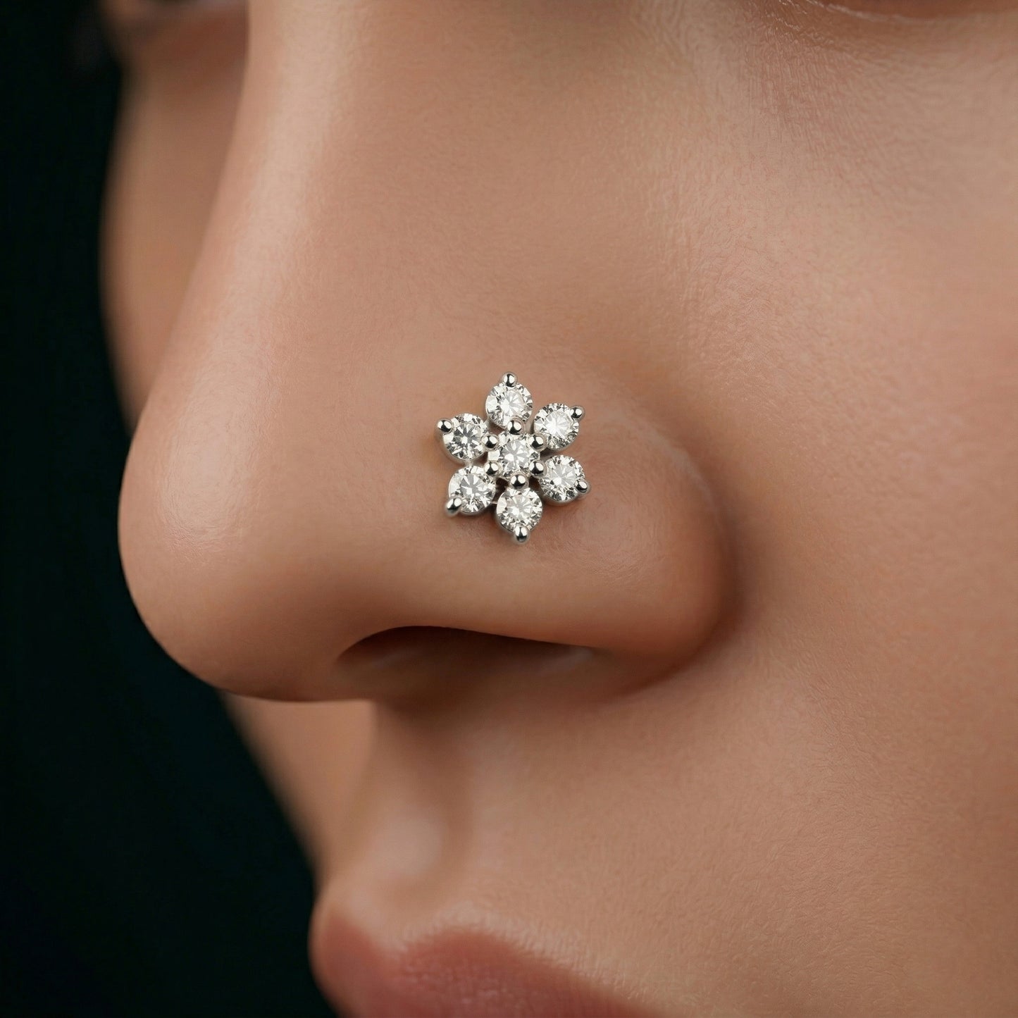 Silver 7 Stone Flower Nosepin
