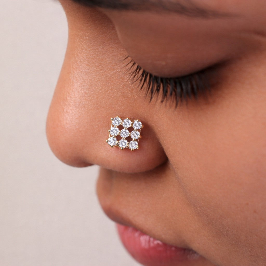 Silver 9 Stone Grid Nosepin