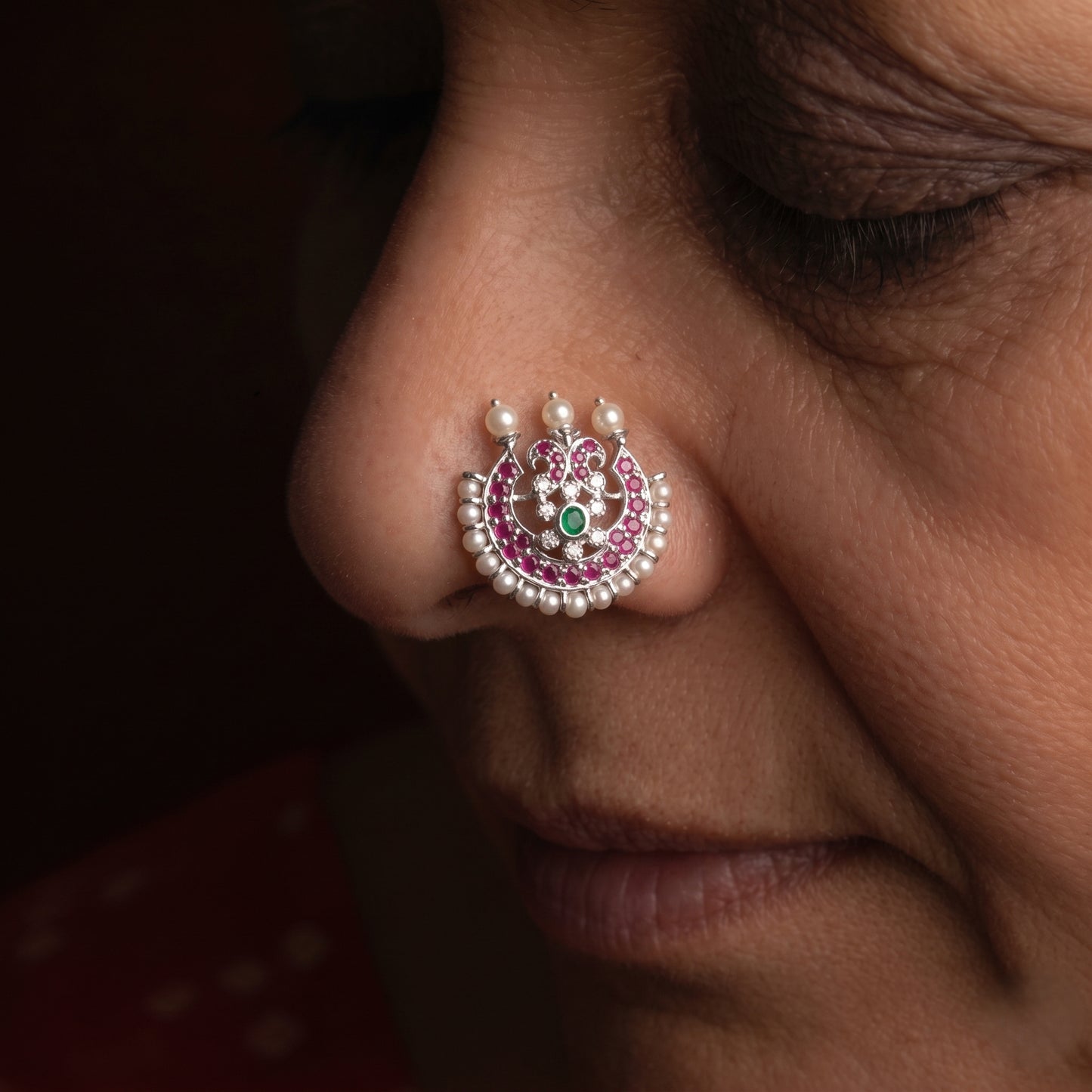 Moti Nath Stone Nosepin 925 Silver