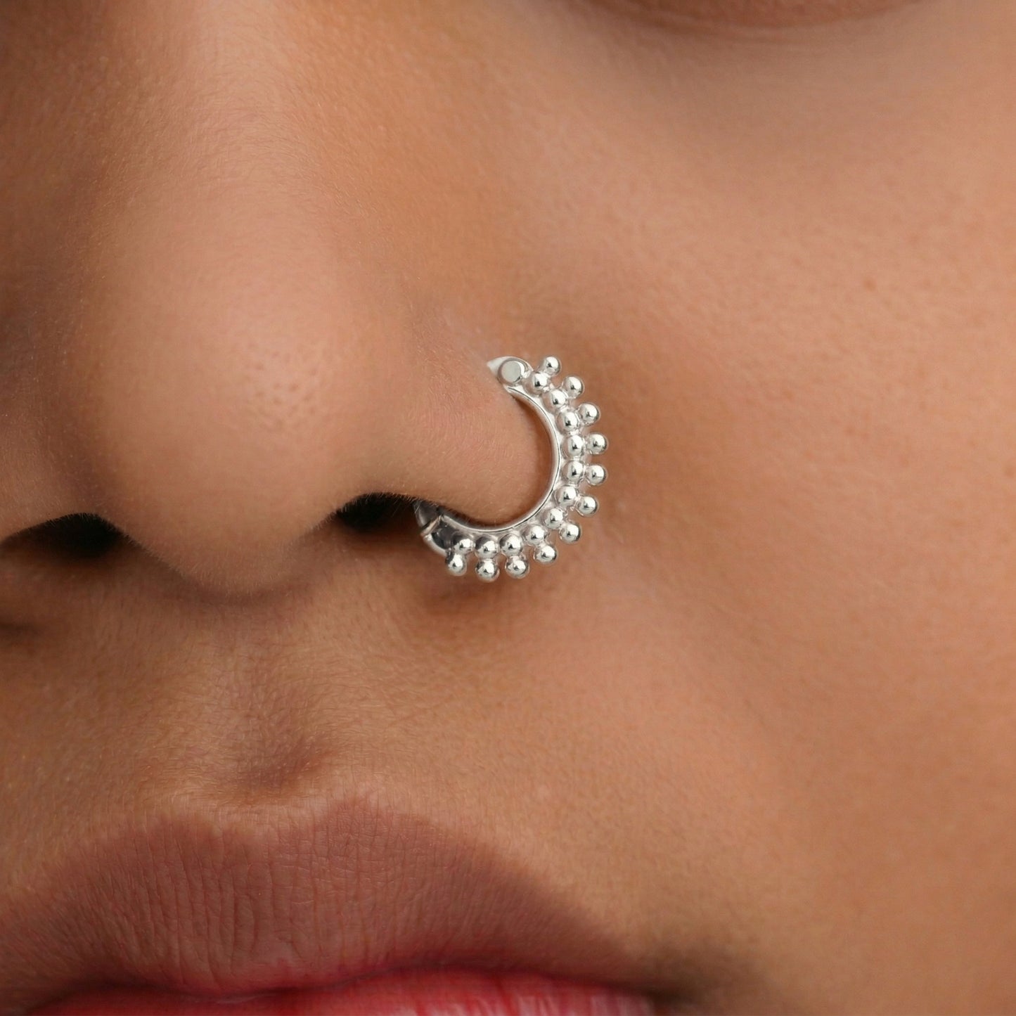 Silver Beaded Clicker Nosering