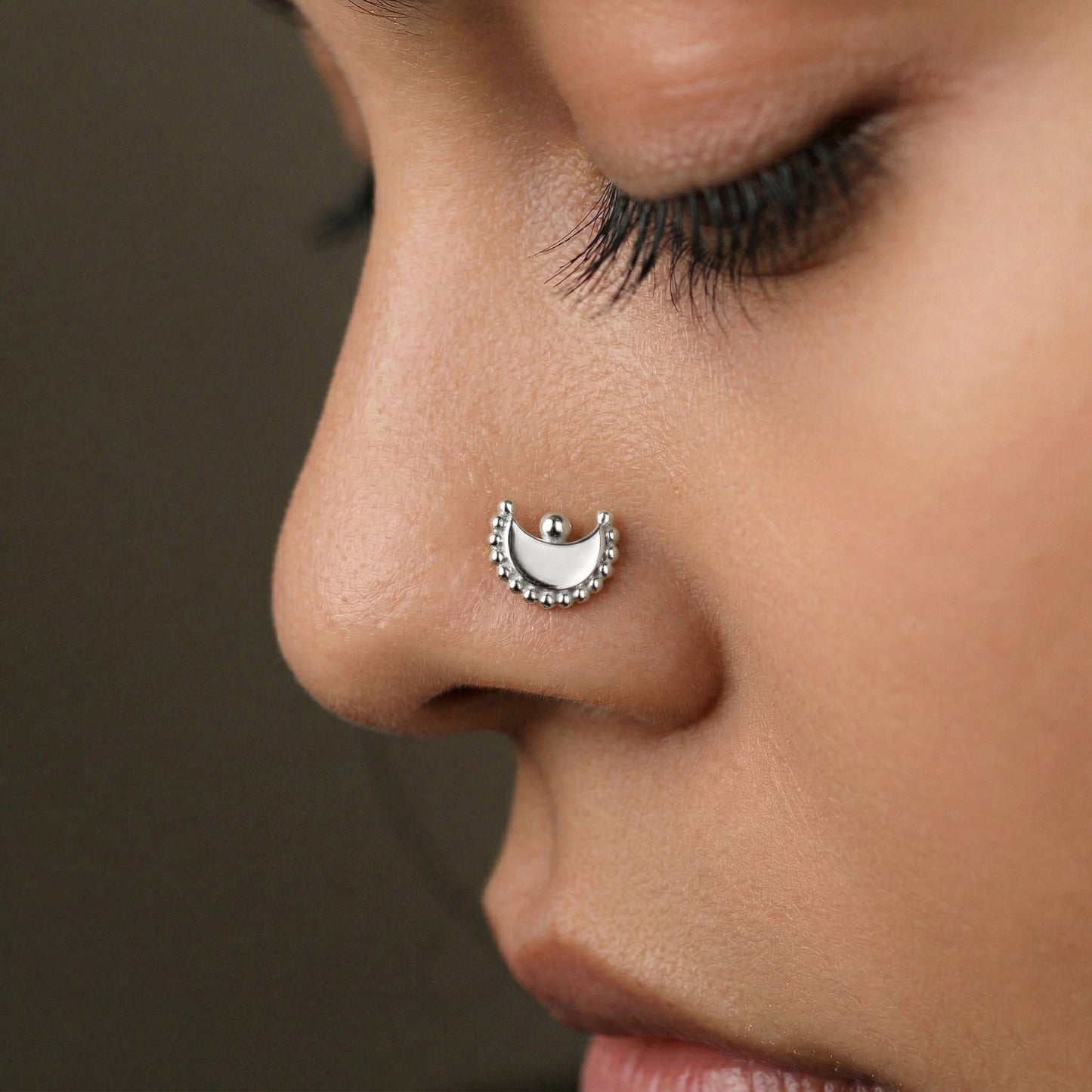 Silver Beaded Crescent Moon Nosepin