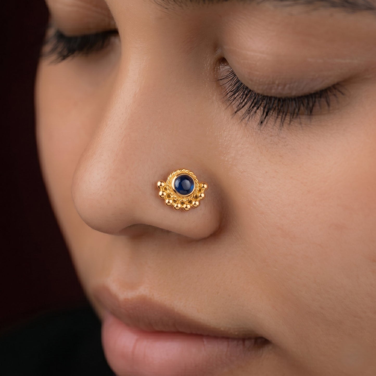 Silver Beaded Moon Nosepin