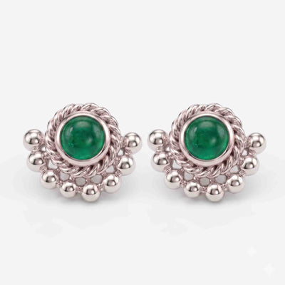 Silver Beaded Moon Earring