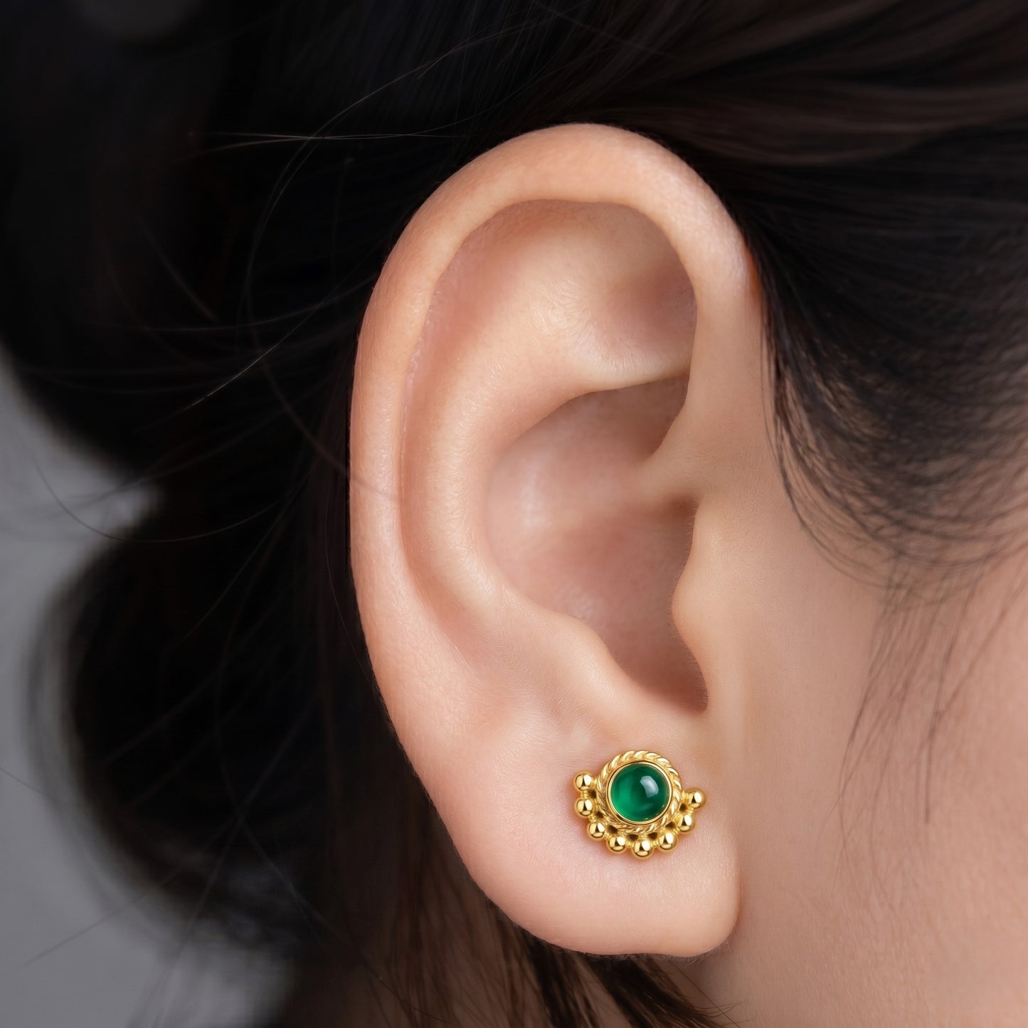 Silver Beaded Moon Earring