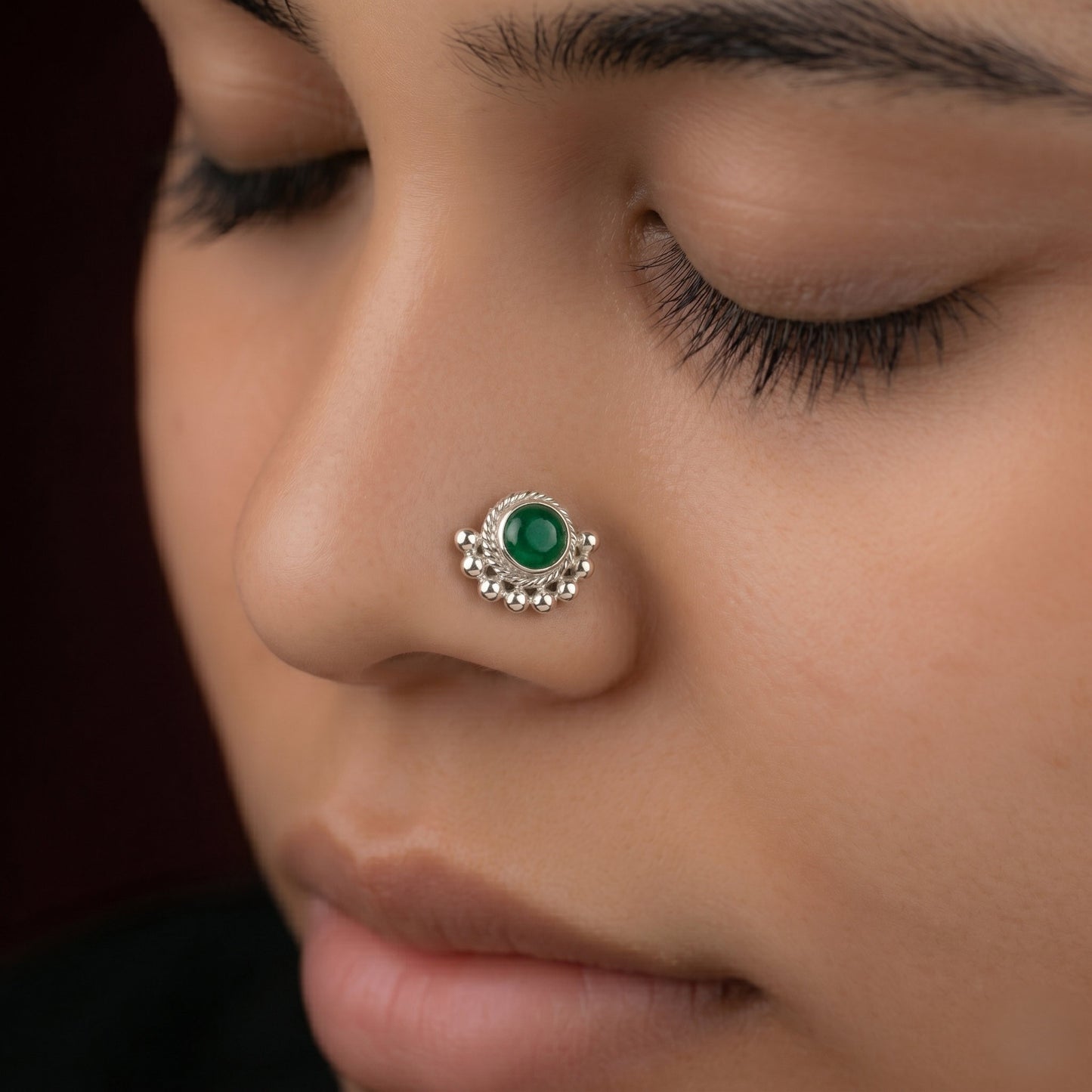 Silver Beaded Moon Nosepin