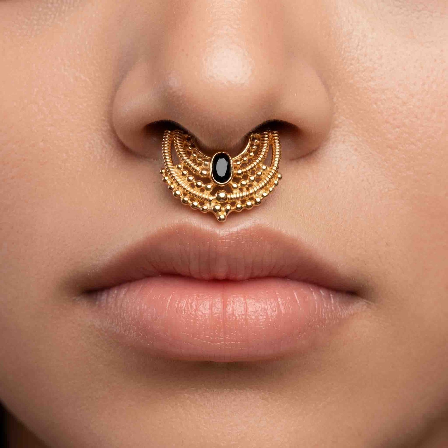 Beaded Moon Nazar Black Stone Septum