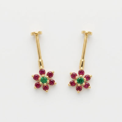 Silver Bigadi 7 Stone Flower Flat Top Emerald Green Ruby Red Design
