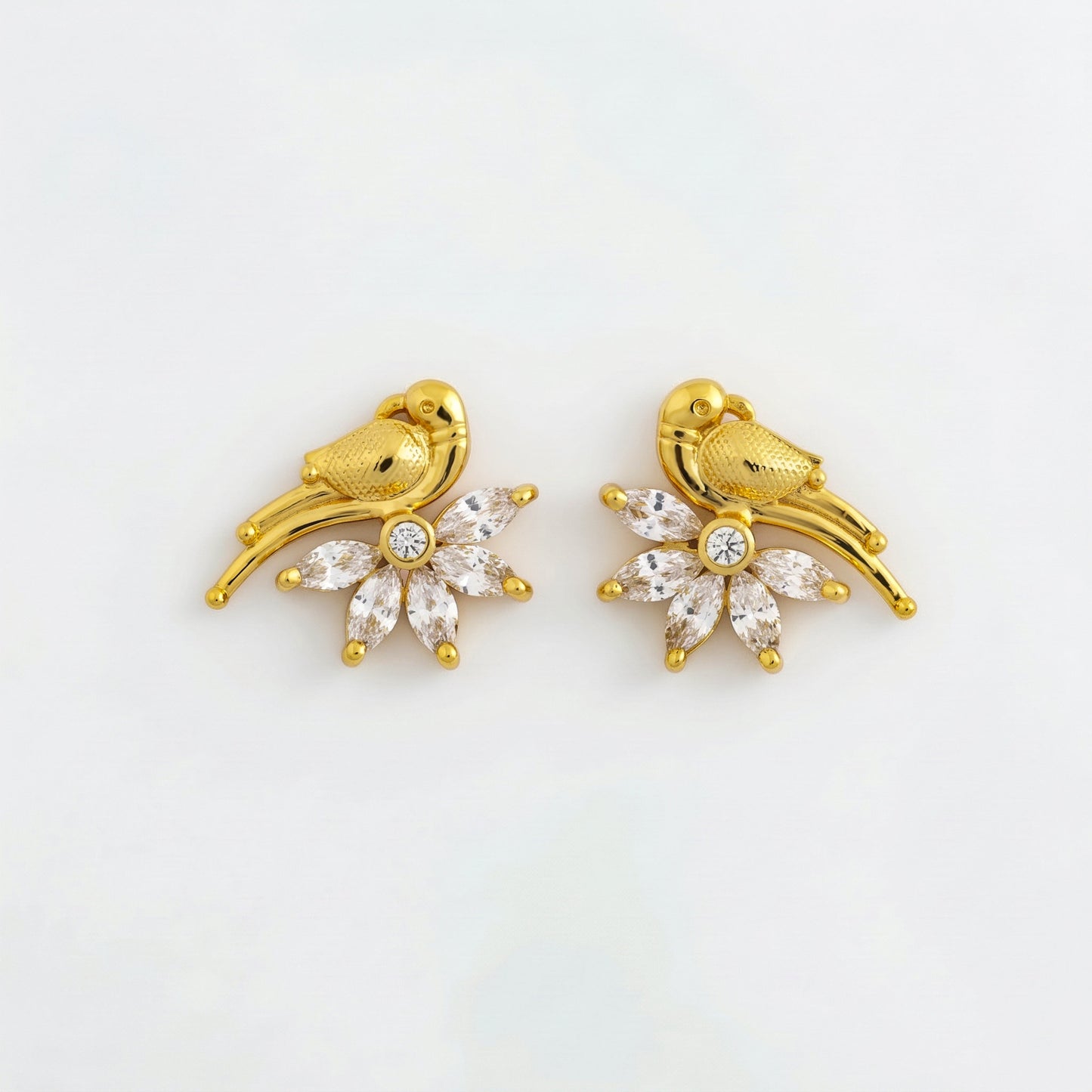 Silver Bird On Marquis Floral Stud Earring
