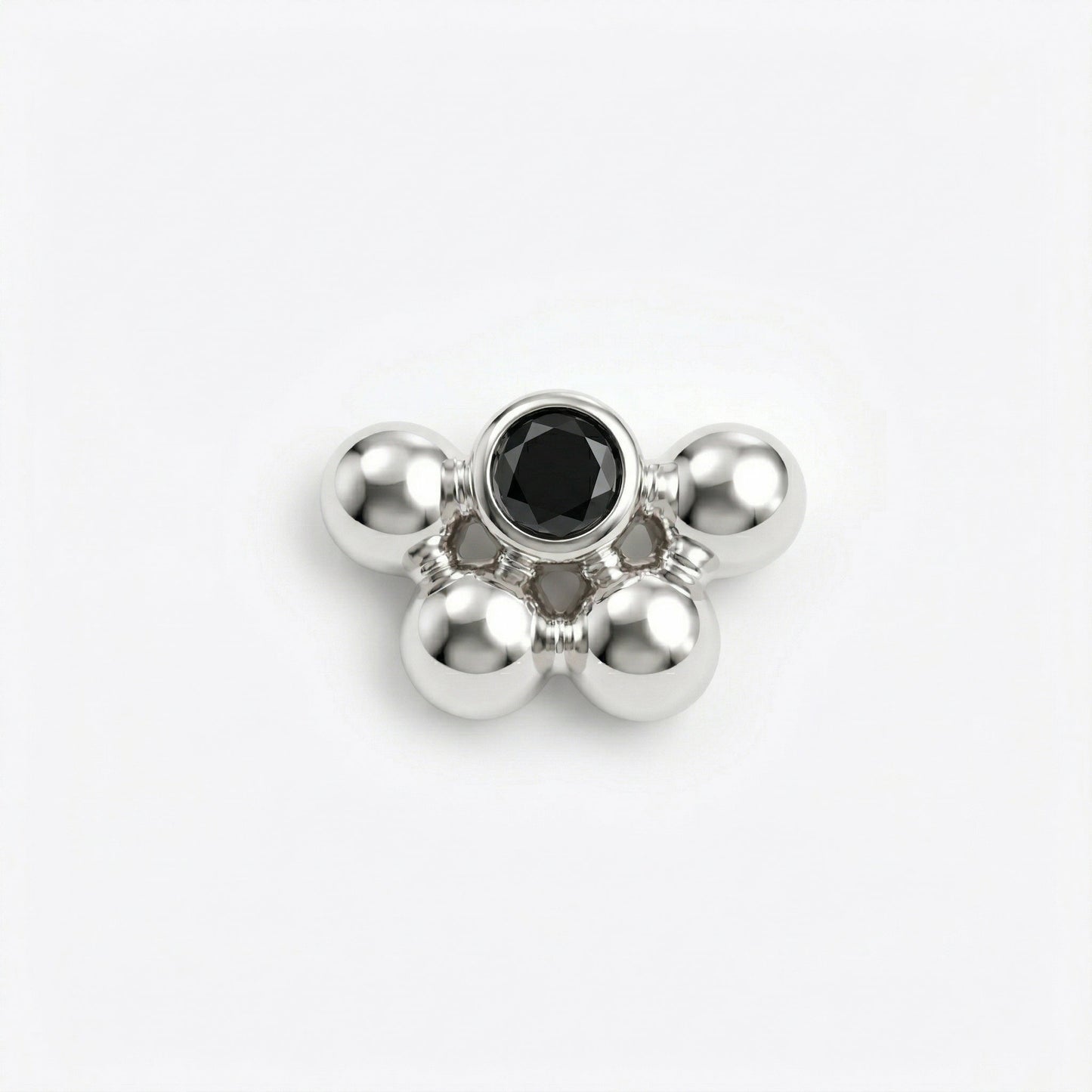 Silver Black Stone 4 Bead Nosepin