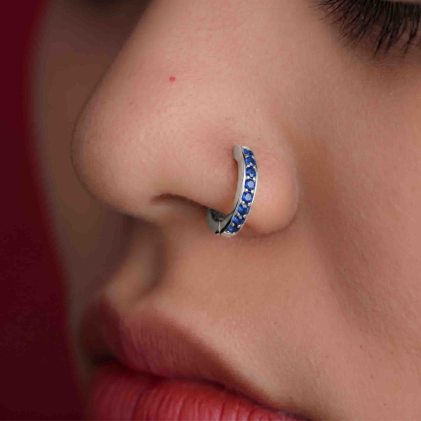 Silver Single Line Stone Set Nosering