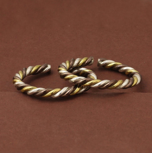 Silver Toe Ring Tri Metal Twisted Design