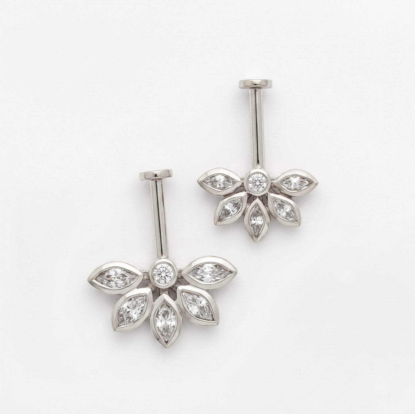 Silver Bugadi 5 Marquis Flower Flat Top Diamond Design