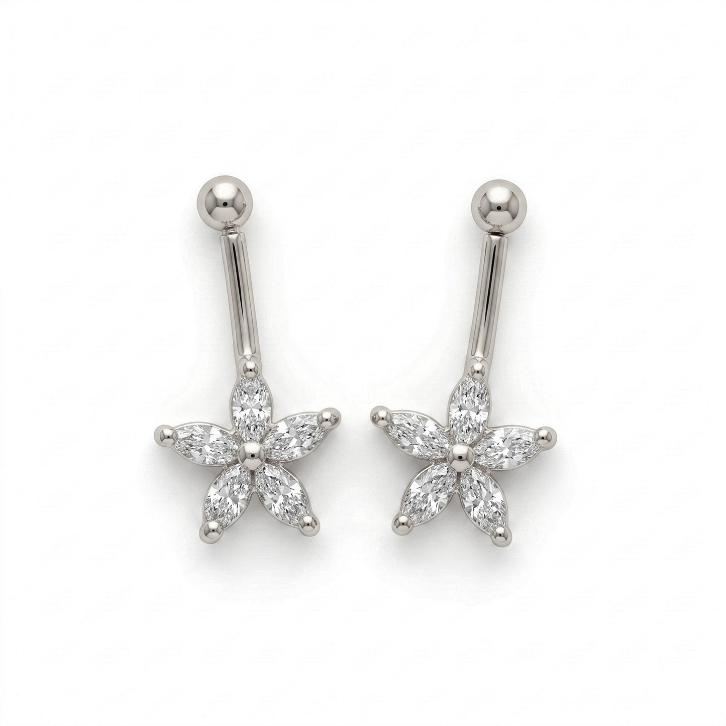 Silver Bugadi 5 Marquise Flower Ball Top Diamond Design