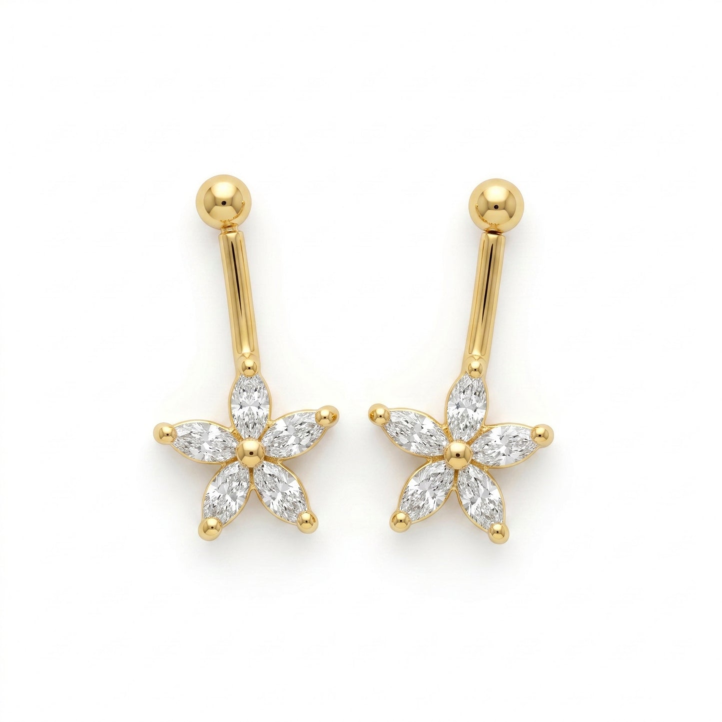 Silver Bugadi 5 Marquise Flower Ball Top Diamond Design