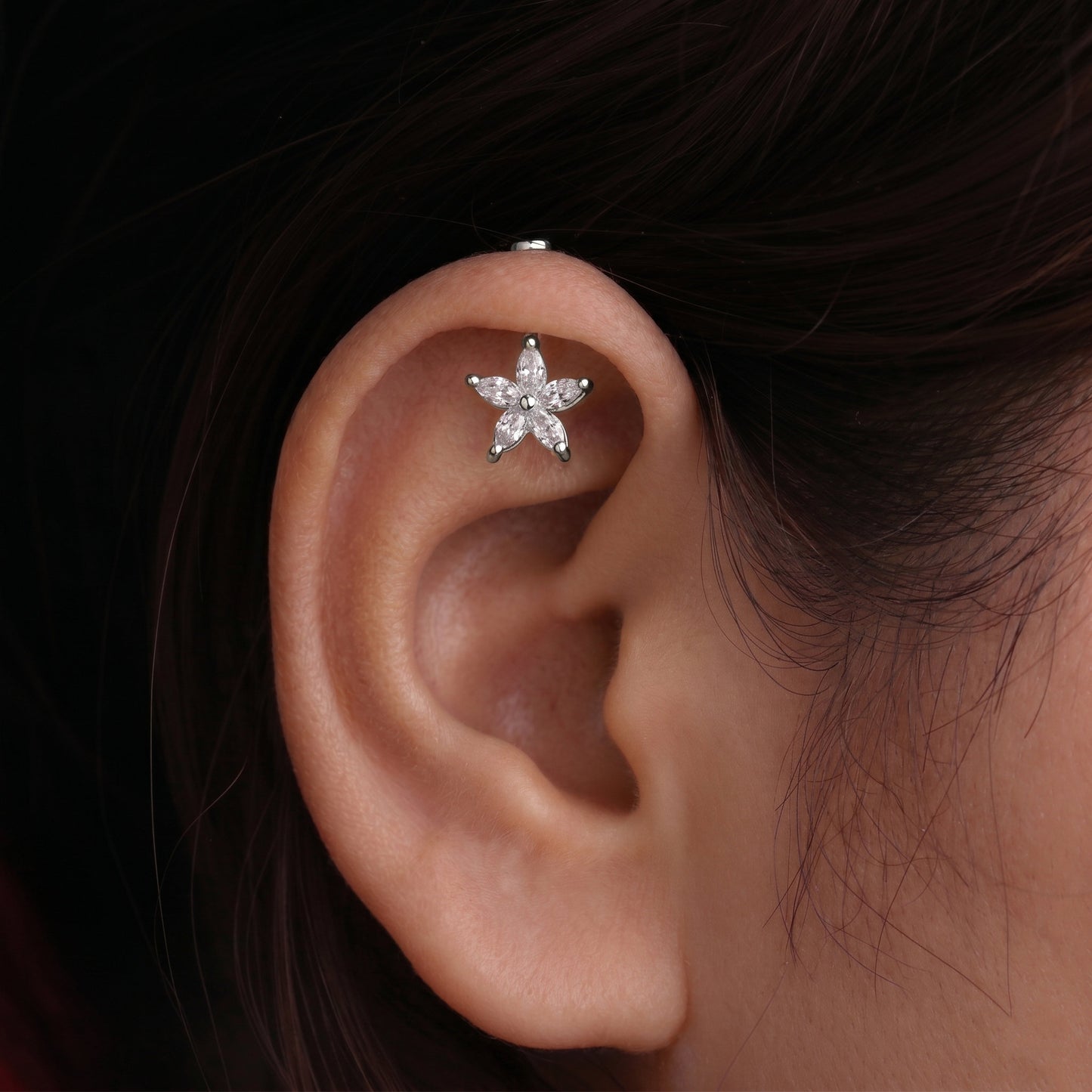 Silver Bugadi 5 Marquise Flower Flat Top Diamond Design