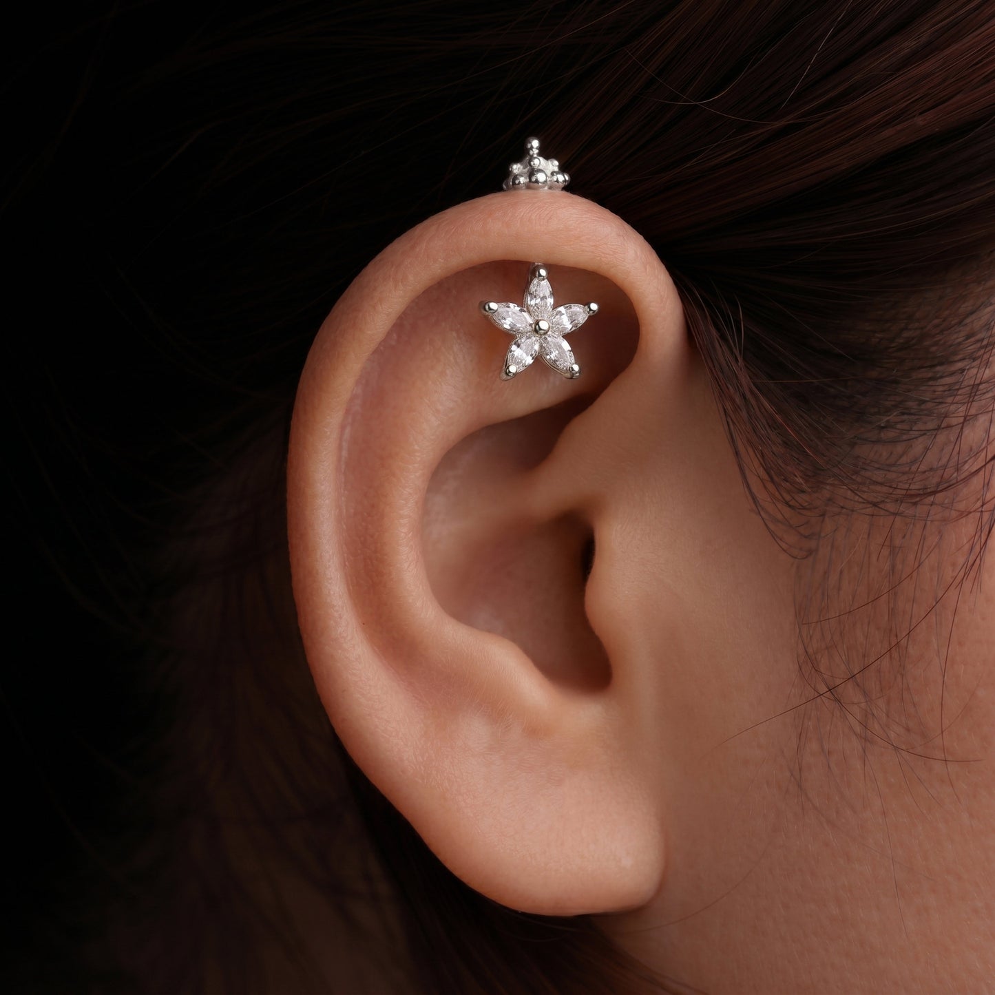 Silver Bugadi 5 Marquise Flower Gopuram Top Diamond Design