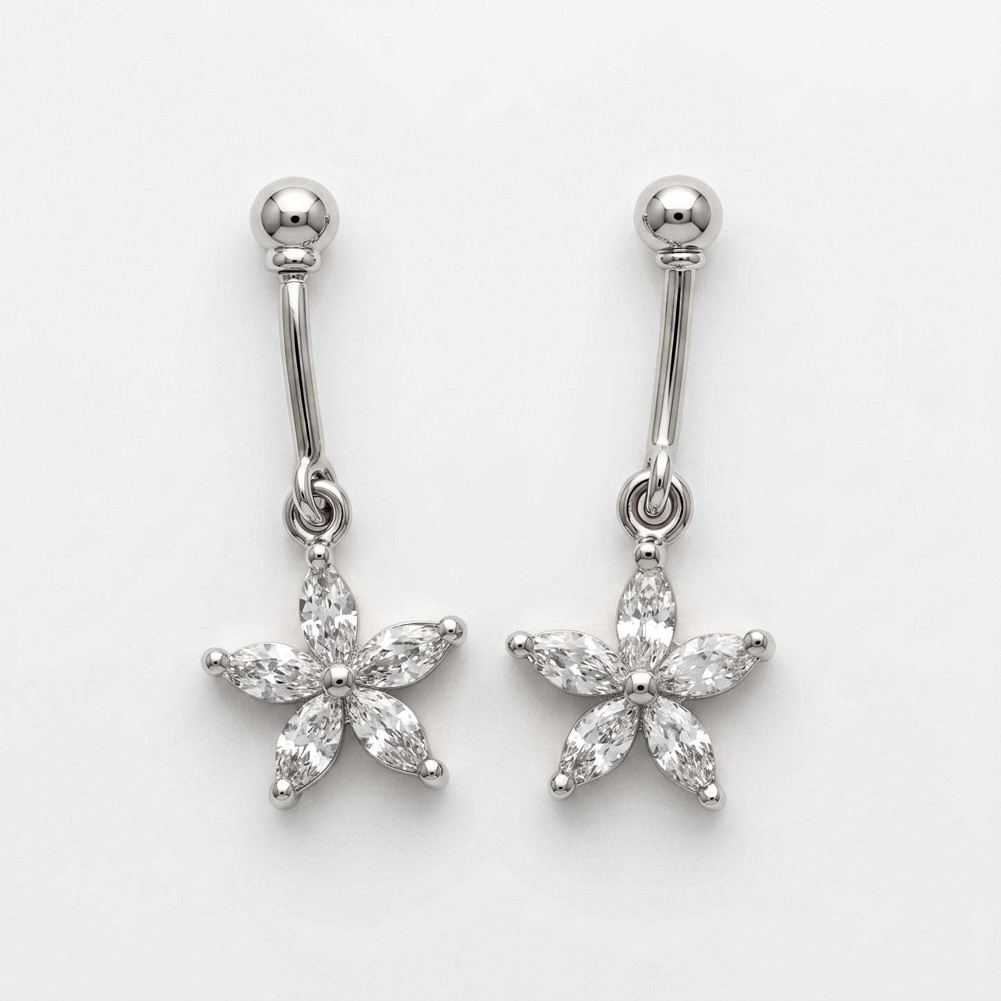 Silver Bugadi 5 Marquise Flower Hanging Ball Top Diamond Design