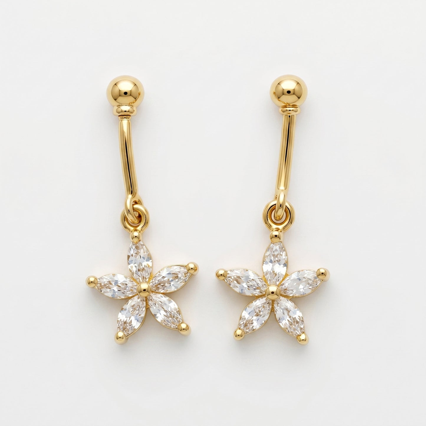 Silver Bugadi 5 Marquise Flower Hanging Ball Top Diamond Design